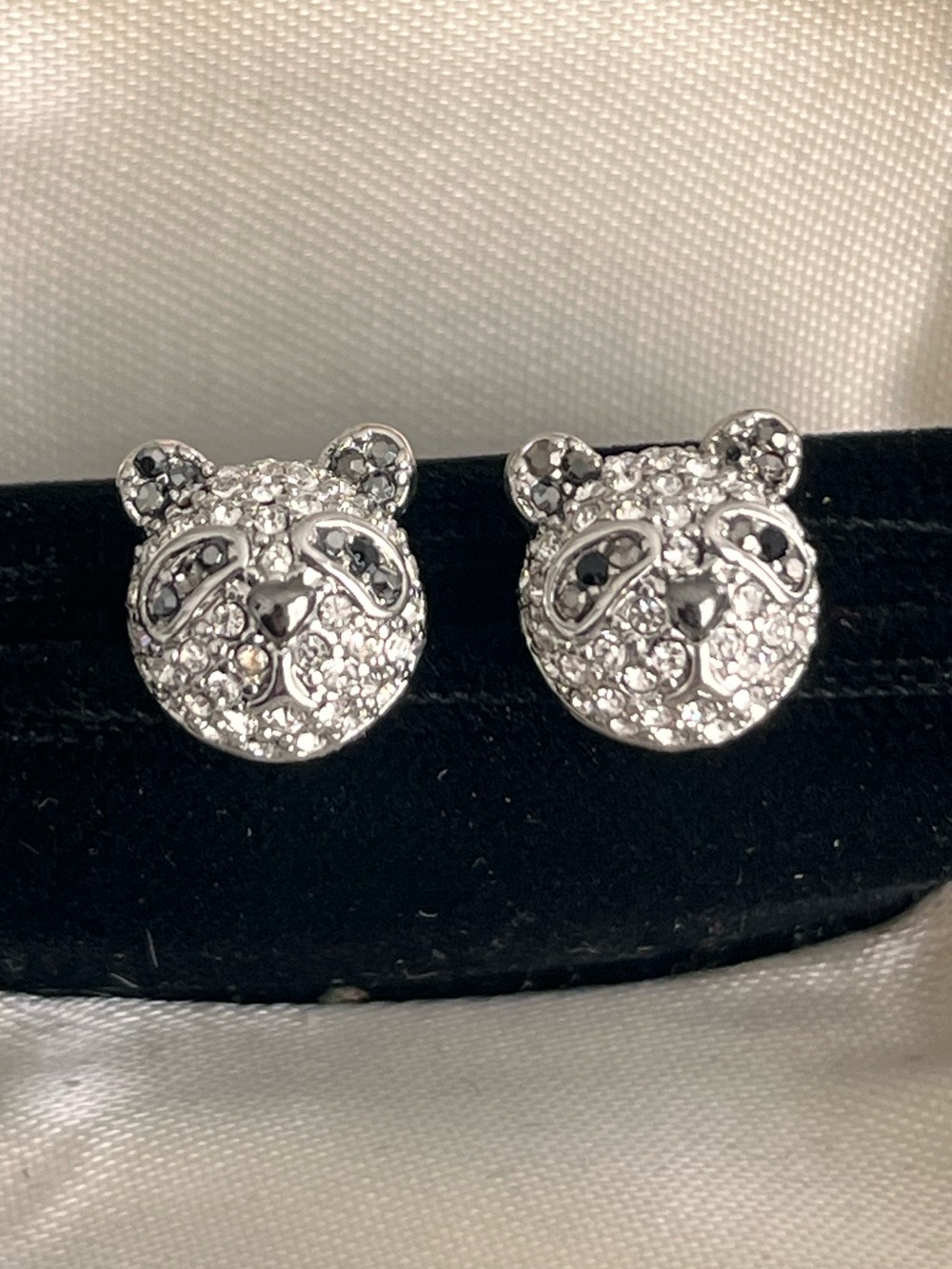 Fossil Crystal Panda Face Stud Earrings - Women Jewelry